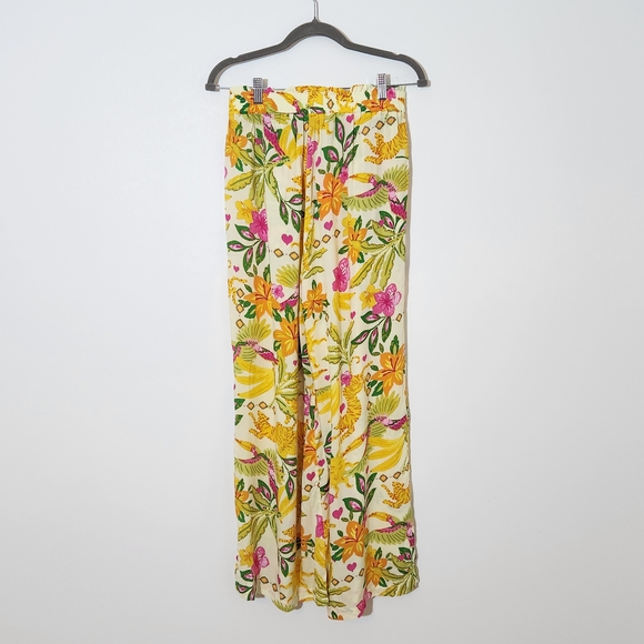 Rose + Olive Yellow Tropical Print Wide-Leg Pants NWT Size Medium - Picture 7 of 10